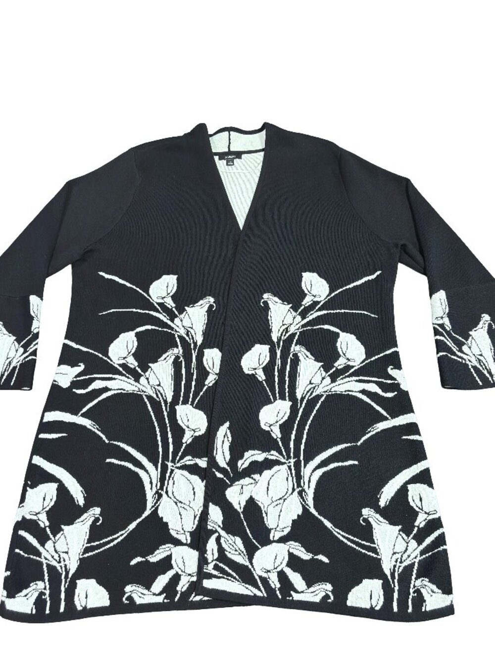 Alfani Black White Floral Knit Open Front Cardigan Sweater Women XXL